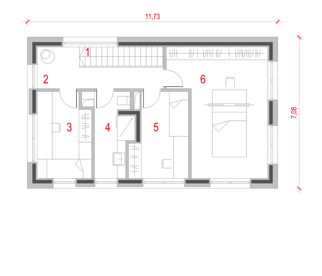 Tloris nadstropja tipske hiše Classic 123
