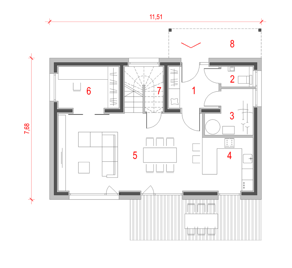 Tloris pritličja hiše Classic 127