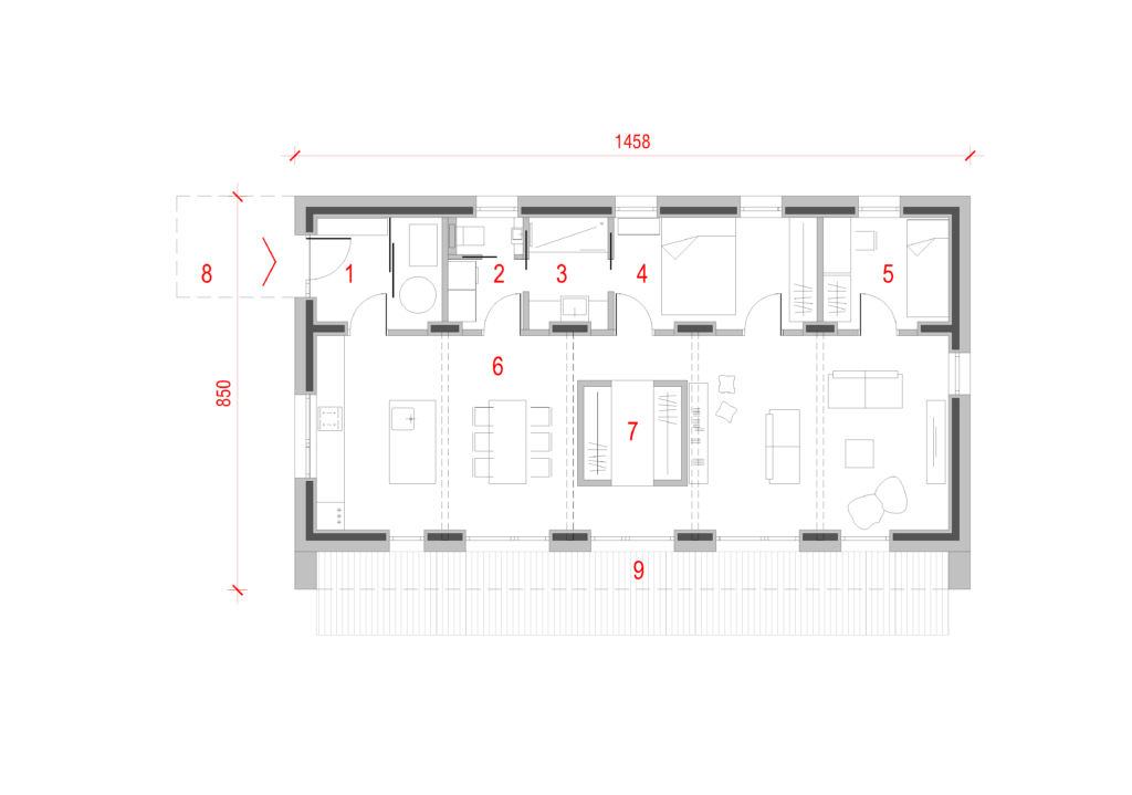 Tloris JUBHome hiše Minimis 87 - verzija 2