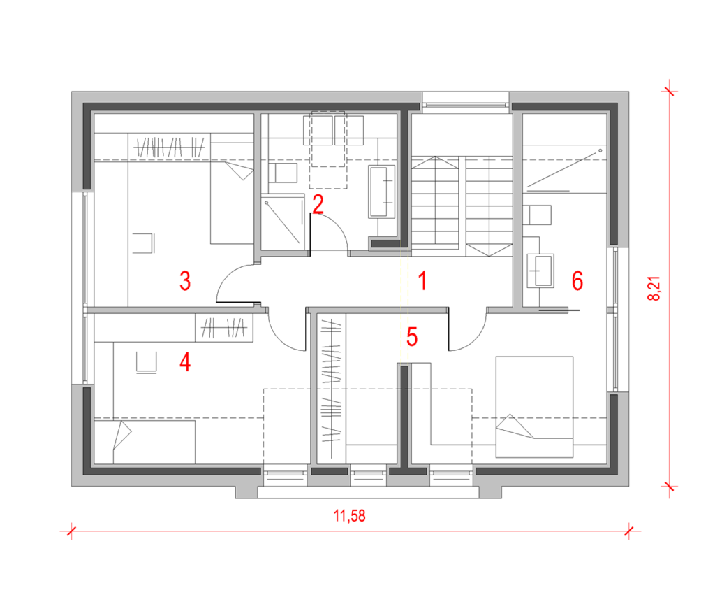 Tloris mansarde hiše Modern 132 F