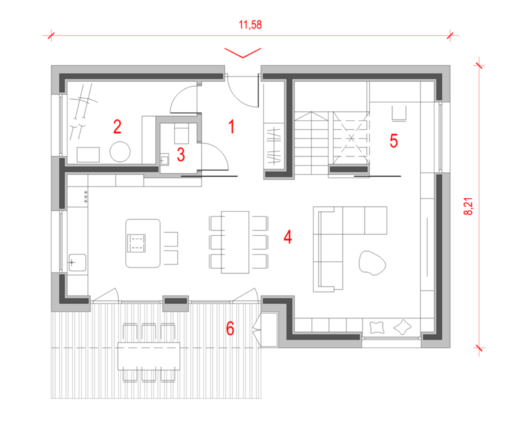 Tloris pritličja hiše Modern 132 F