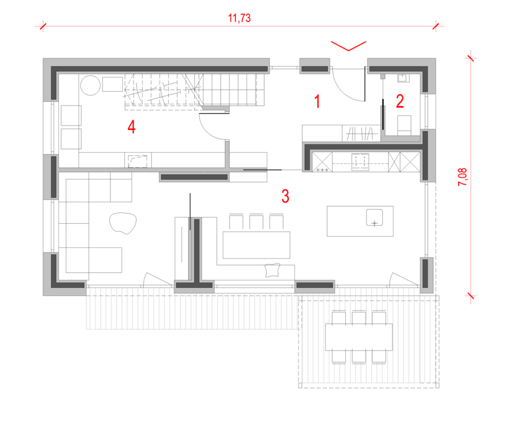 Tloris pritličja tipske hiše Classic 123